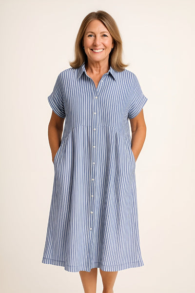 Florine™ Flattering Striped Shirtdress