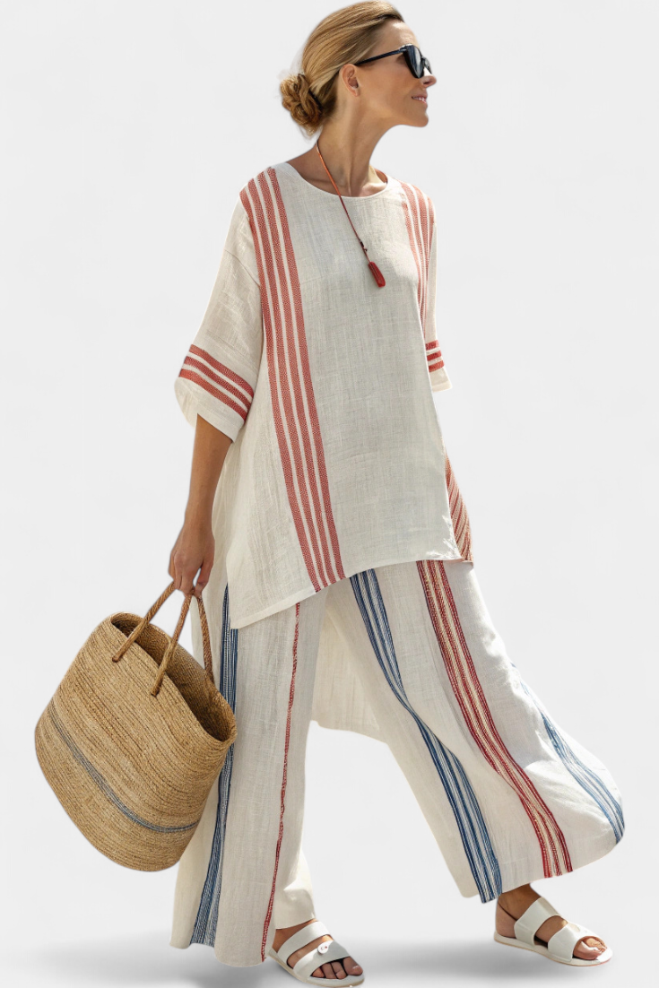 Maria ™ Ethnic Bamboo Set with Stripes and Wide Cut