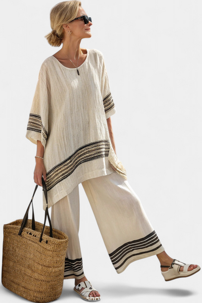 Maria ™ Ethnic Bamboo Set with Stripes and Wide Cut