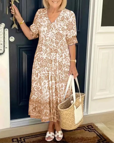 Aria™ - Elegant Floral Dress with V-Neck