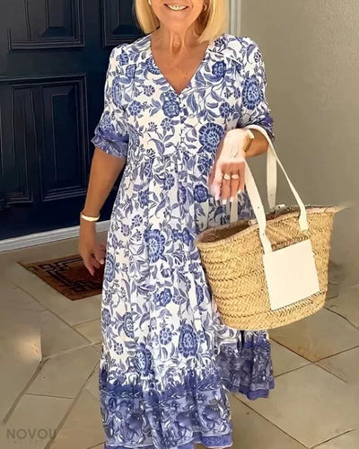 Aria™ - Elegant Floral Dress with V-Neck