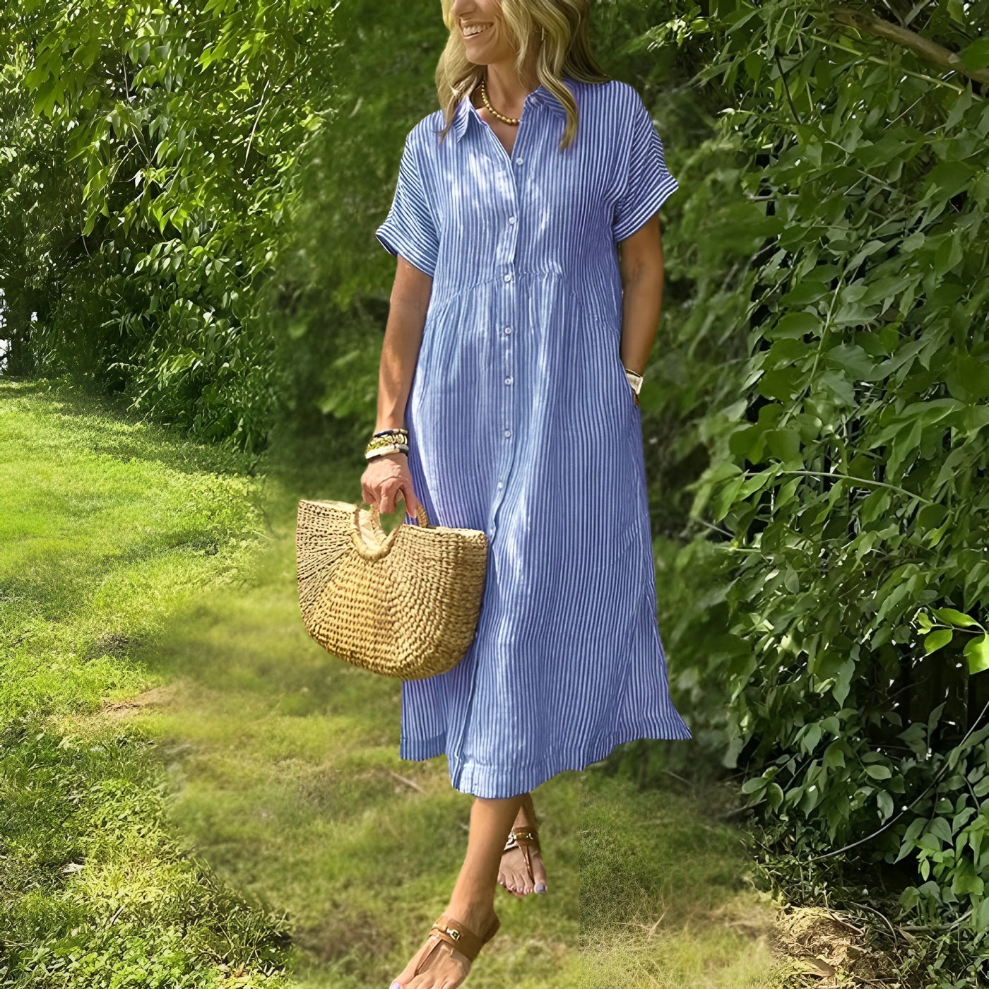 Florine™ Flattering Striped Shirtdress