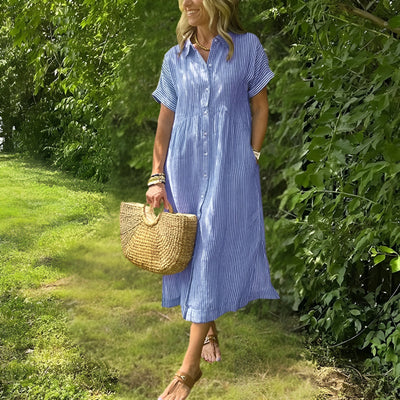 Florine™ Flattering Striped Shirtdress