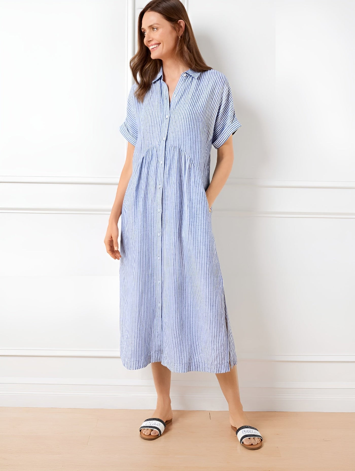 Florine™ Flattering Striped Shirtdress