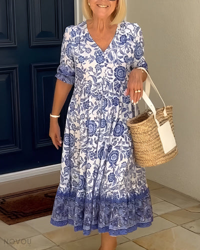 Aria™ - Elegant Floral Dress with V-Neck