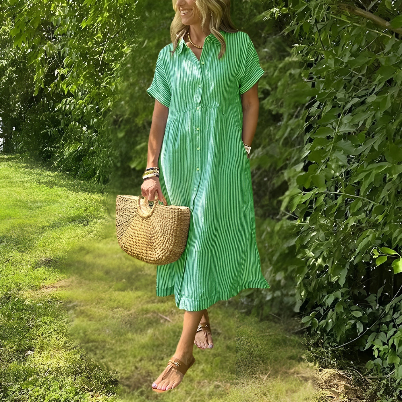 Florine™ Flattering Striped Shirtdress
