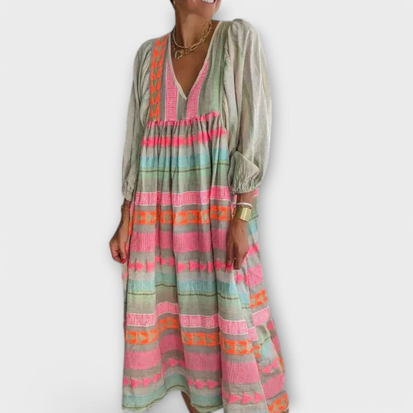 Kaia – Boho Embroidered Maxi Dress
