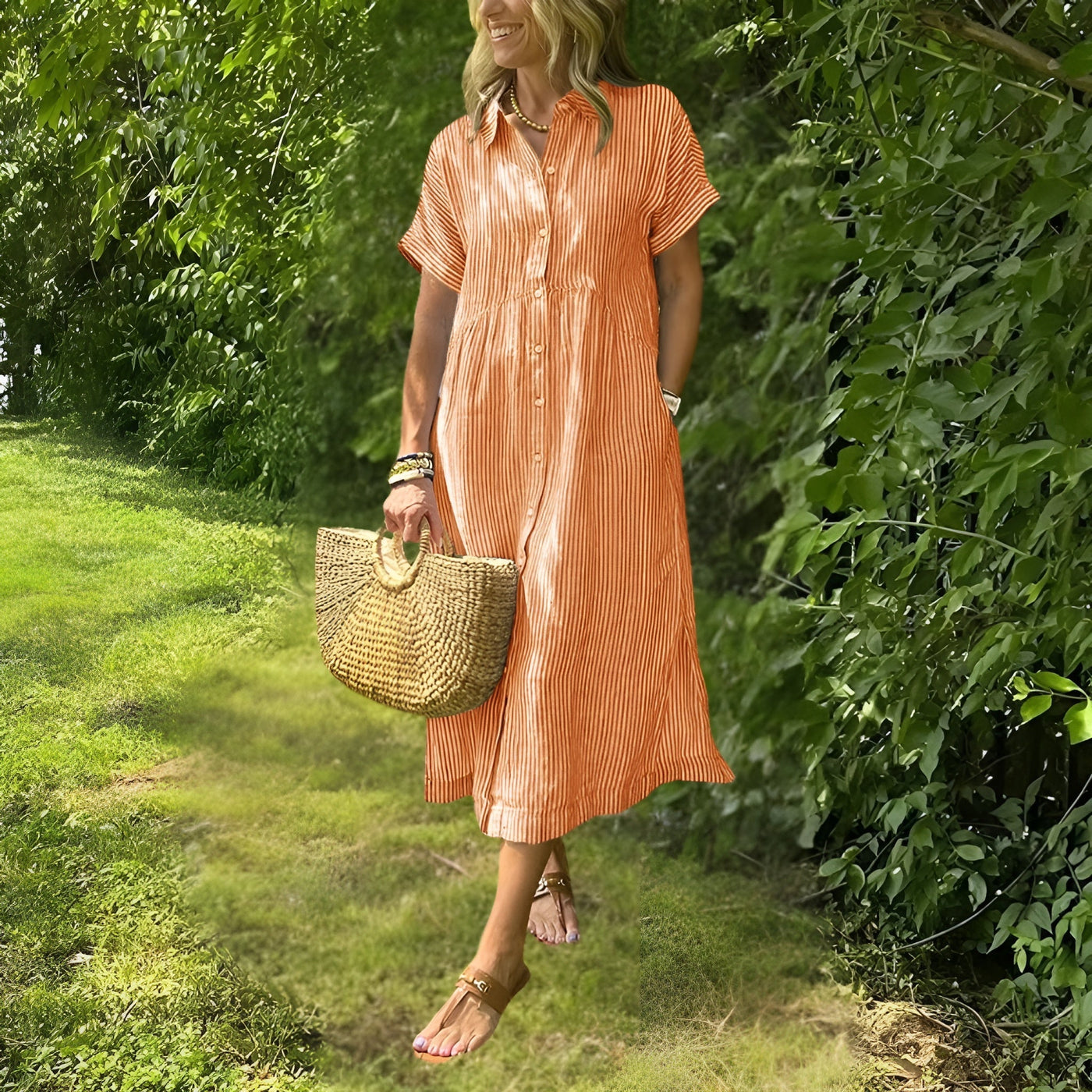 Florine™ Flattering Striped Shirtdress