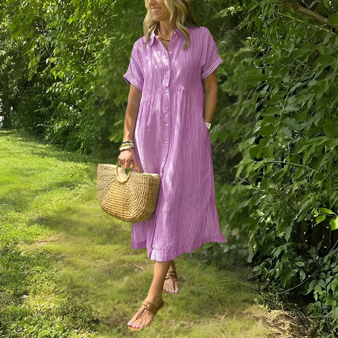 Florine™ Flattering Striped Shirtdress