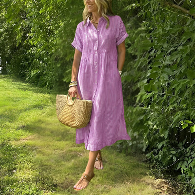 Florine™ Flattering Striped Shirtdress